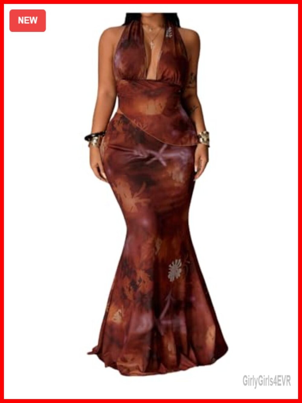 Plus Size 2 Piece Halter Top & Maxi Skirt Set Vacation Outfit